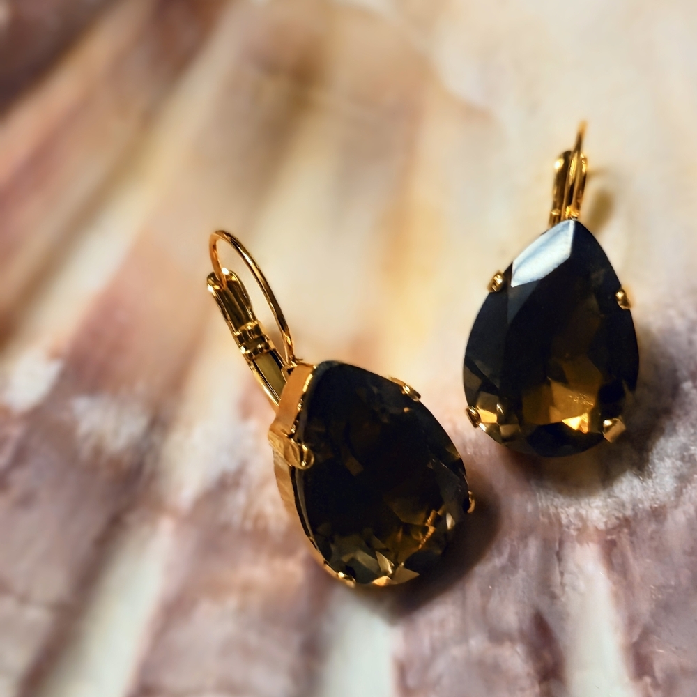 RESTOCKING: 30 CT. Large Natural Brown Smoky Quartz  In Gold Plated Earrings